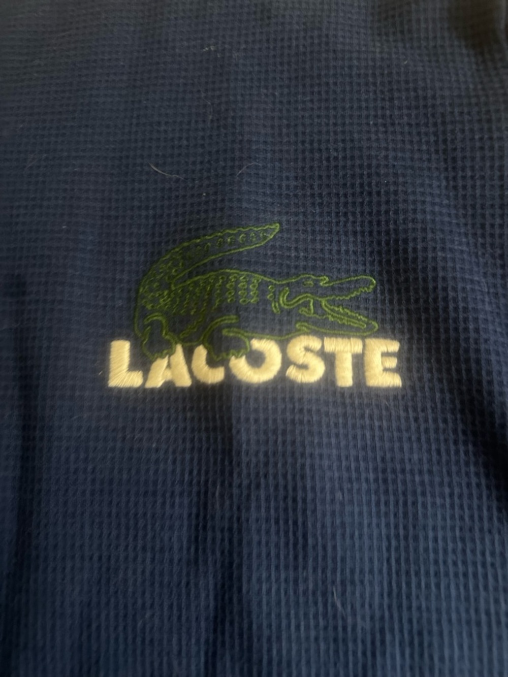 Lacoste Navy Blue Waffle Knit Sleepwear Tee with Green Croc